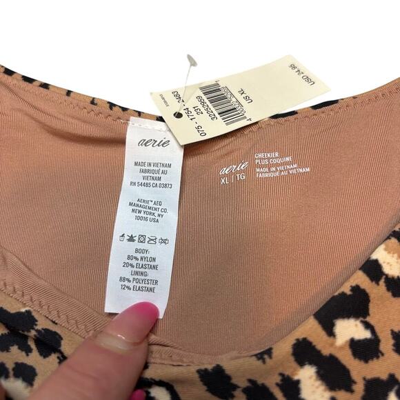 NWT Aerie Leopard Print Cheekier Bikini Bottom XL High-Leg Swim Tan Black - Picture 3 of 5